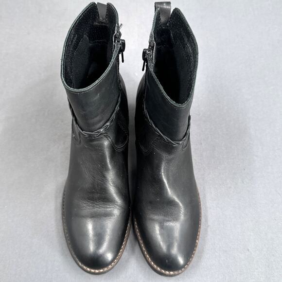 Valencia Black Leather Ankle Boots Womens 7-7.5 Western Biker Booties Side Zip - Picture 7 of 16